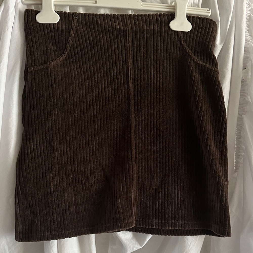 HUE Chocolate Brown Corduroy Mini Skirt